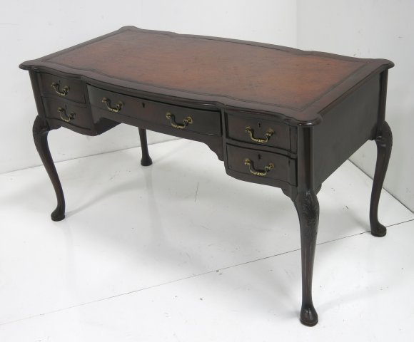 19th C English leather top desk with carved knees (1 of 3)