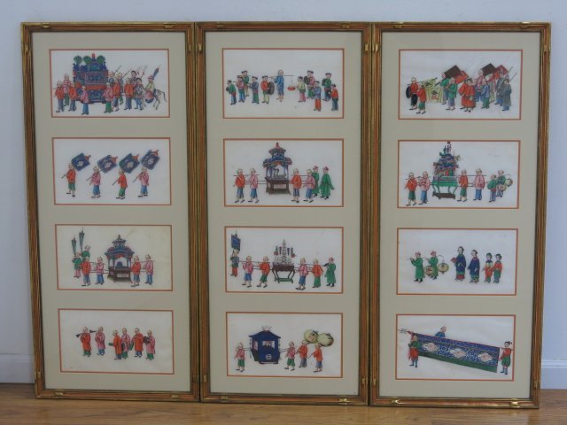Set of 3 Chinese Paintings on Silk (1 of 8)