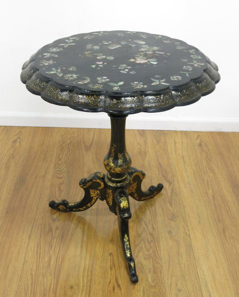 Papier Mache & Mother of Pearl Inlaid Tilt Table (1 of 4)
