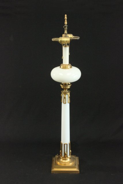 Hinks & Sons Opaline Glass Converted Oil Lamp: Approx. 32" H.