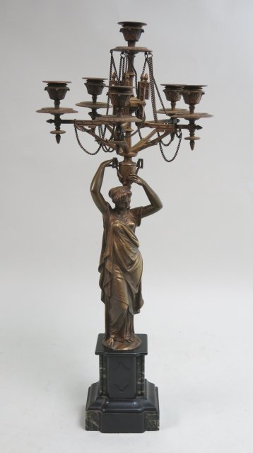 19th C. Bronze Figural Candelabra on Marble Base (1 of 4)
