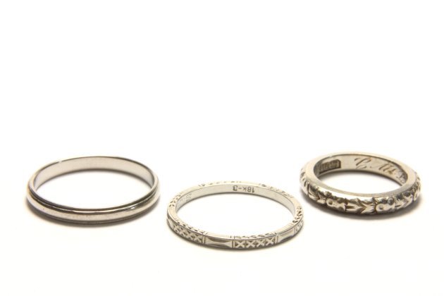3 18k White Gold Wedding Bands with Etched Designs (1 of 4)