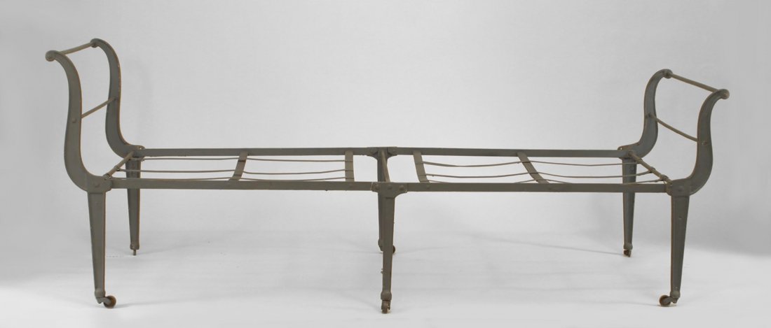 Cast Iron Grey Painted Campaign Bed (1 of 1)