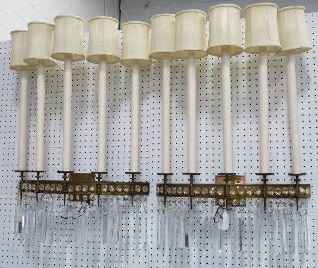 Pair Tommi Parzinger Cut Glass&Brass Wall Sconces (1 of 3)