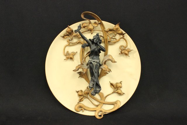 Art Nouveau Gilt Metal & Brass Figural Plaque (1 of 4)