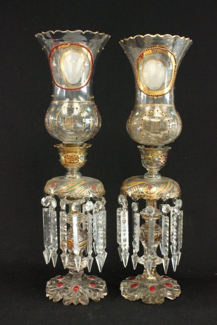 Pair of 19th C. Persian Hurricane Lustres (1 of 8)