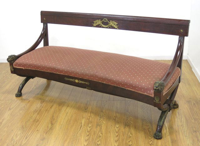 19th C. Empire Style Ormolu & Mahogany Hall Bench (1 of 5)