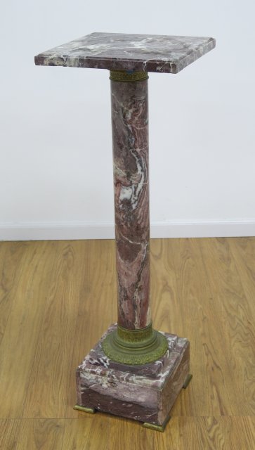 Bronze Mounted Top Square Rouge Marble Pedestal (1 of 3)