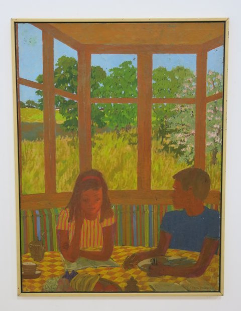 Victor Pasmore, "Children": Framed. Signed lower right. Ca. 1940s. Victor Pasmore, American (1908-1999). Approx. 56" x 42" unframed, 57 1/2" x 43 1/2" framed. Authenticity or provenance not guaranteed. Property of a Bernardsvill