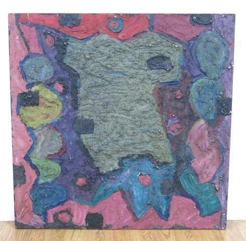 Jay Milder, "Space Scape XVII" Abstract: Mixed media on masonite laid on board. Signed & dated 1988 rear. Jay Milder, American (b. 1934). Approx. 48" x 48". Property of a Bernardsville, NJ collection. (4069)