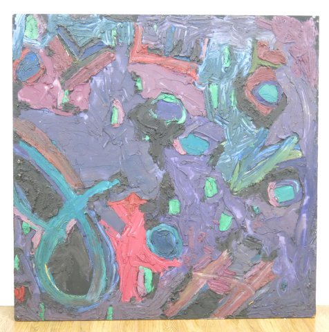 Jay Milder, "Ataman" Abstract: Oil on masonite laid on board. Signed & dated 1988 rear. Jay Milder, American (b. 1934). Approx. 72" x 72". Property of a Bernardsville, NJ collection. (4069)