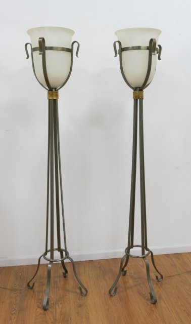 Pair of Modern Brass & Metal Torcheres: Approx. 78" H. Property from the estate of Nathan & Janet Appleman, Ocean NJ.