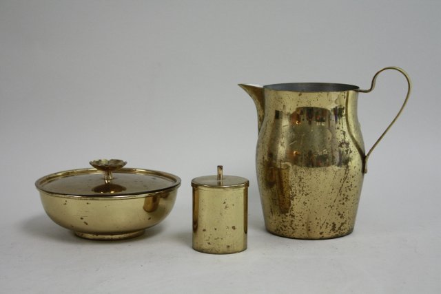 Tommi Parzinger Brass Covered Bowl, Pitcher & Jar (1 of 6)