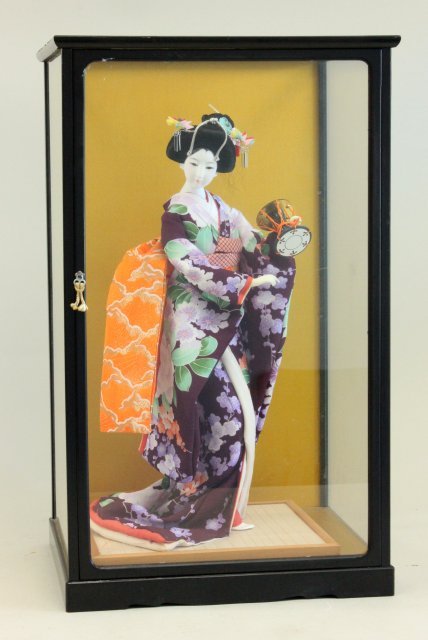 Japanese Silk Doll in Case: Approx. 21 1/4" H. Property from the estate of Nathan & Janet Appleman, Ocean NJ.