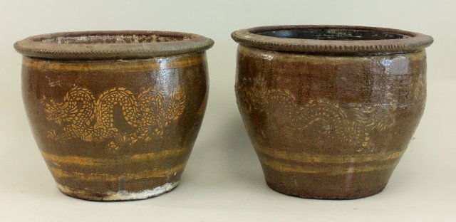 Pair of Chinese Ceramic Brown Glazed Fish Bowls (1 of 5)