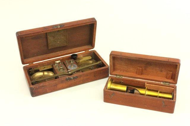 Traveling Microscope & Scale: In original cases.