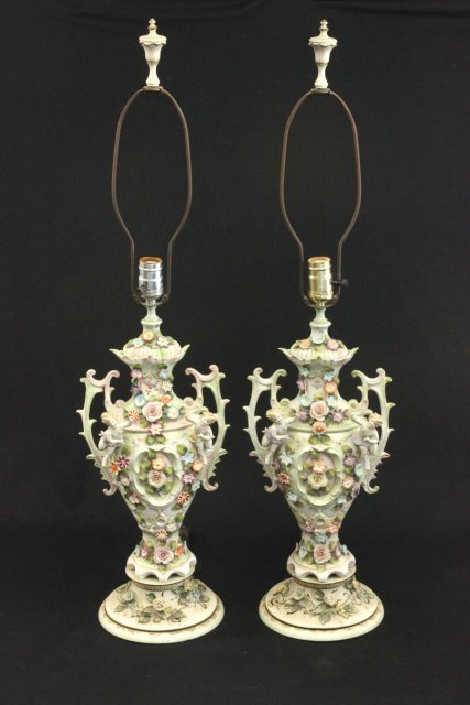 Pair of Continental Figural Porcelain Lamps (1 of 6)