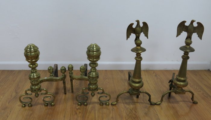 2 Pair Eagle & Ball Shaped Brass Andirons (1 of 3)