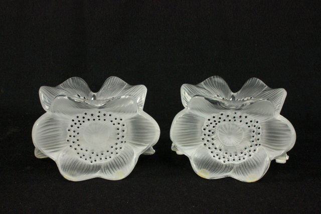 Pair of Lalique Anemone Flower Candle Holders (1 of 5)