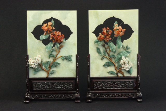 Chinese jade carved hard stone table screens (1 of 9)