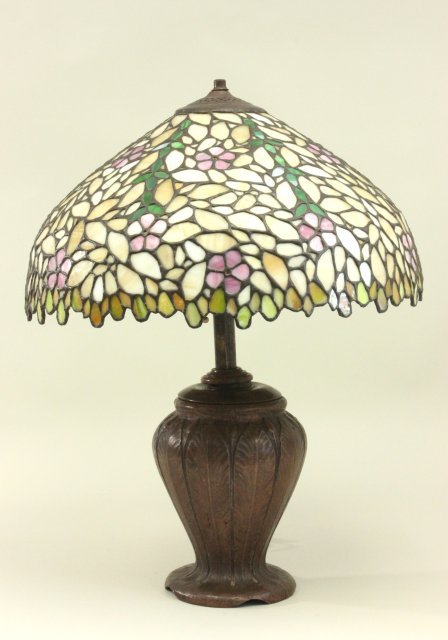 Handel Bronze Lamp with Leaded Glass Shade (1 of 5)