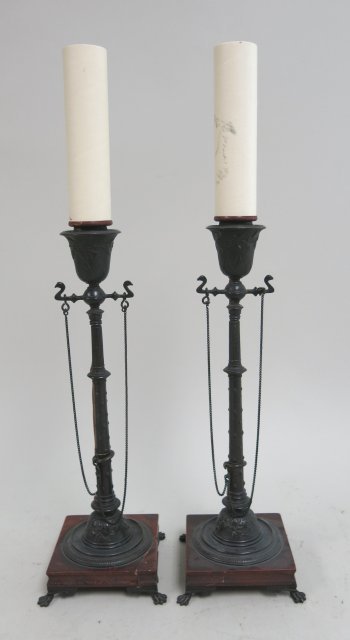 Pair Aesthetic style Bronze & Rouge Marble Lamps (1 of 4)