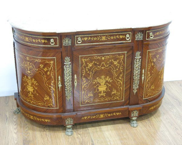 Marble Top Bronze Ormolu Inlaid Sideboard (1 of 5)