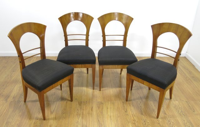 Set of 4 Biedermeier Horse Hair Seats: Ca. 1830's. Gray upholstery. Approx. 35" H.