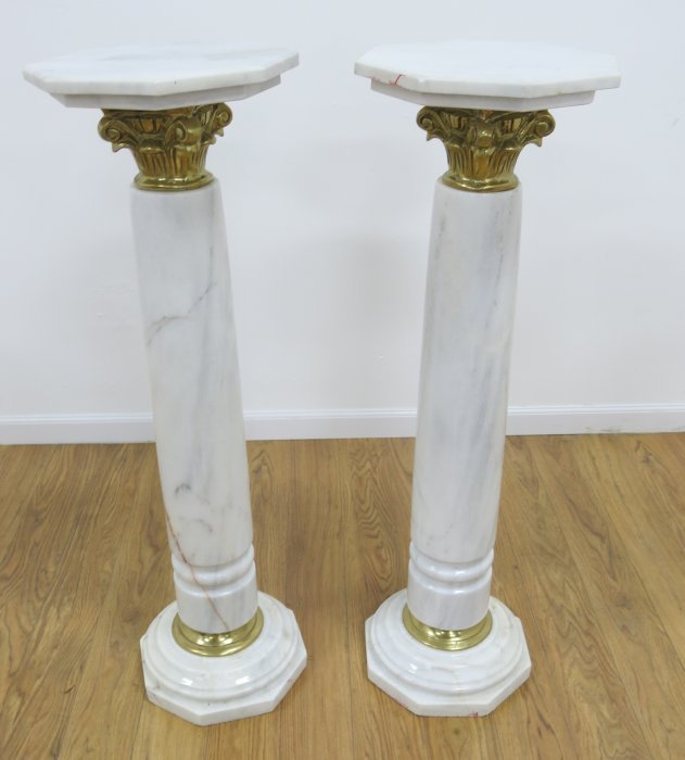 Pair of white marble pedestals with Bronze Mounts (1 of 3)