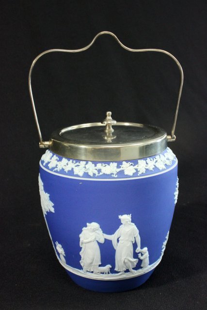 Blue Wedgewood Cracker Jar: From the Estate of Grace Signaigo.