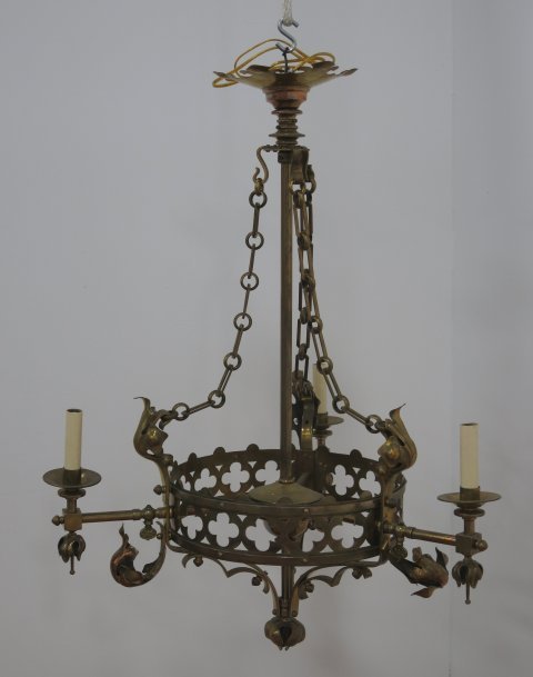 Gothic style Brass 3 Light Chandelier (1 of 3)
