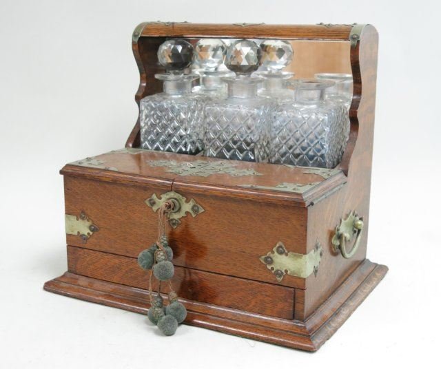 Oak Victorian Tantalus Set with 3 Crystal Bottles (1 of 4)