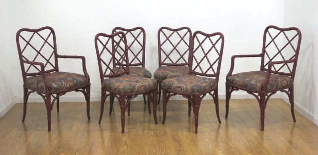 Set of 6 Red Faux Bamboo Mid Century Chairs (1 of 4)
