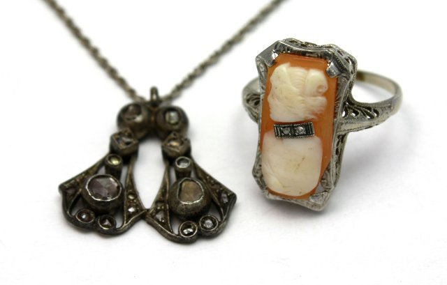 14kt white gold, amethyst & diamond pendant & ring (1 of 7)