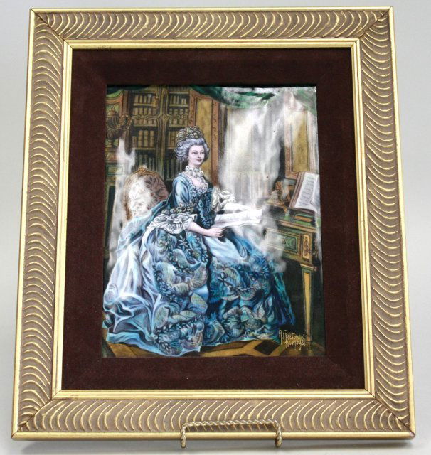 Limoges Enamel Plaque of a Seated Woman (1 of 5)