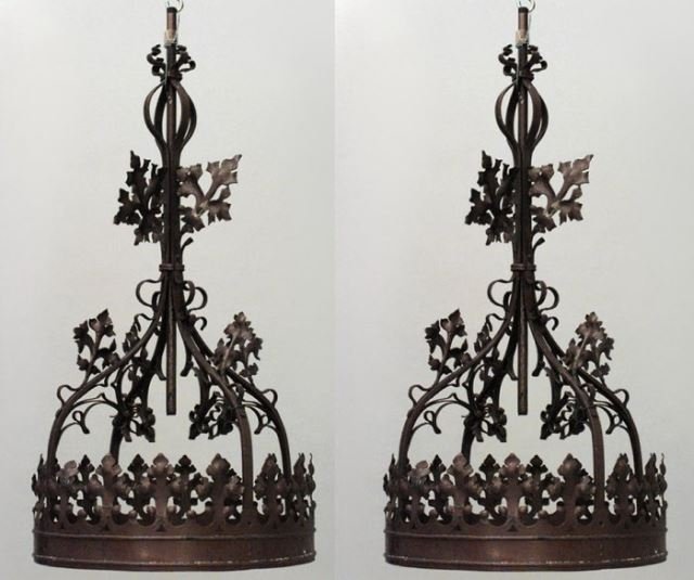 Pair Gothic Style Gold Painted Chandeliers (1 of 1)
