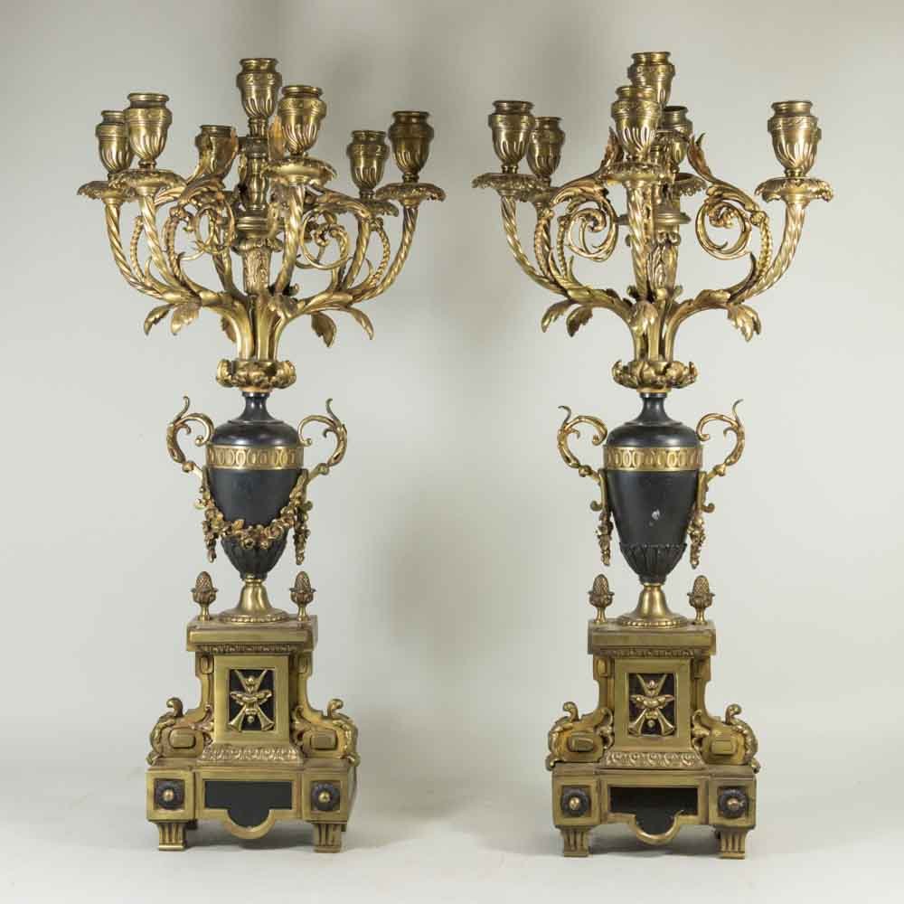 Pair Gilt Bronze & Marble Candelabra (1 of 8)