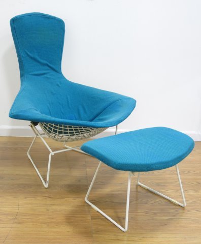 Bertoia White Wire Arm Chair & Ottoman (1 of 6)