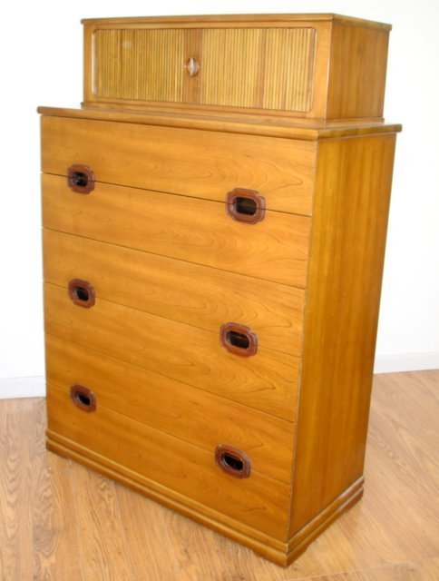 John Widdicomb, Cherry Tall Dresser, Ca. 1950: Approx. 58" H x 38" W 13" D. From the Estate of Matilda Shookhoff, Bayside, NY.