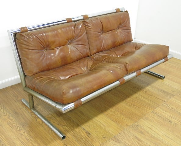 John Mascheroni Chrome & Leatherette Sofa (1 of 4)
