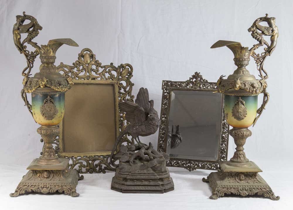Victorian Mirror, Frame, Pair Ewers & Metal Bird (1 of 1)