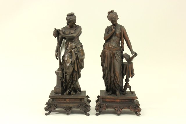 Pair Ansonia Metal Female Figures (1 of 6)