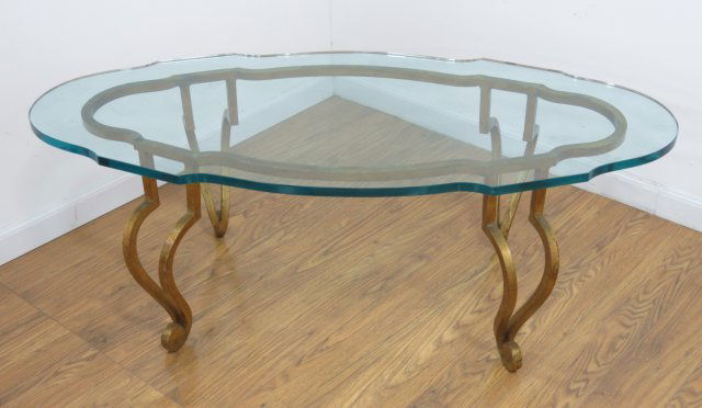 Glass Top Coffee Table with Gilt Metal Base (1 of 2)