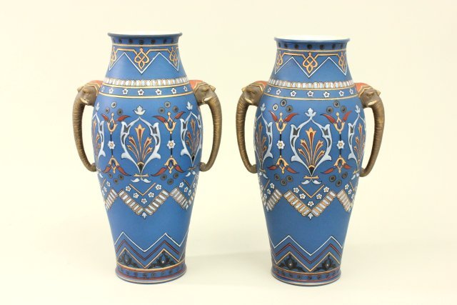 Pair of Mettlach Geschutz Blue Vases (1 of 9)