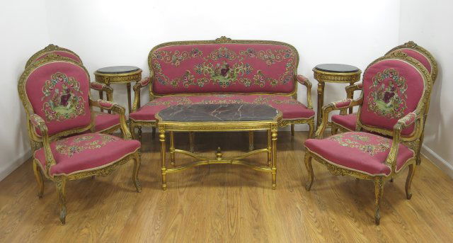 French Style 8 Piece Needlepoint Salon Set (1 of 5)