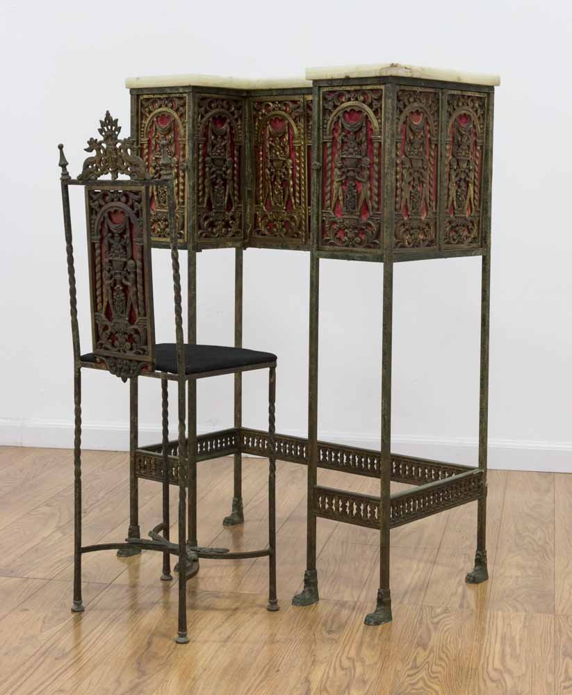 Bronze Figural Marble Top Telephone Table & Chair (1 of 2)