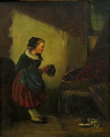 Josef Haier, Young Girl Feeding Kittens (1 of 4)