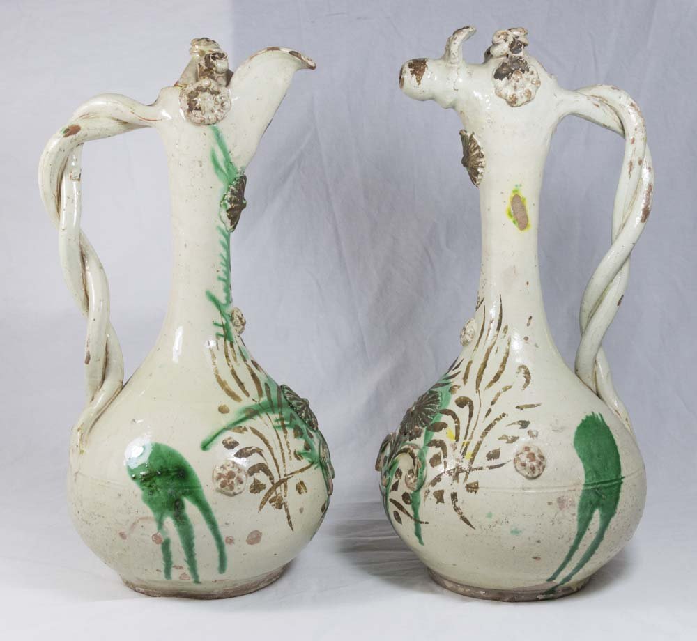 Matched Pair of Hungarian Glazed Ceramic Ewers (1 of 3)