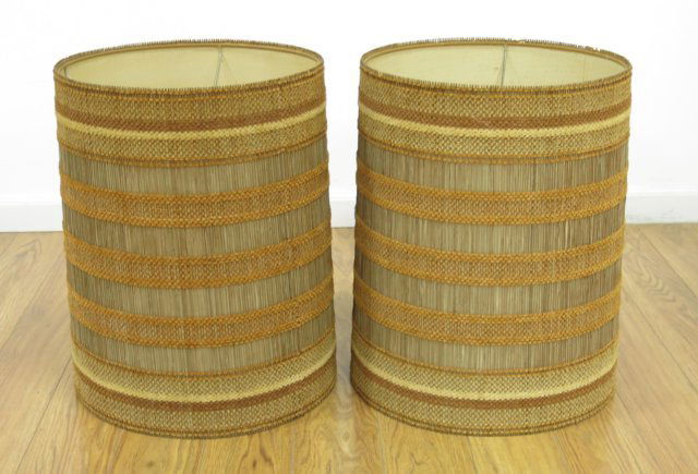 Pair Maria Kipp Woven Chenille & Straw Lamp Shades (1 of 2)