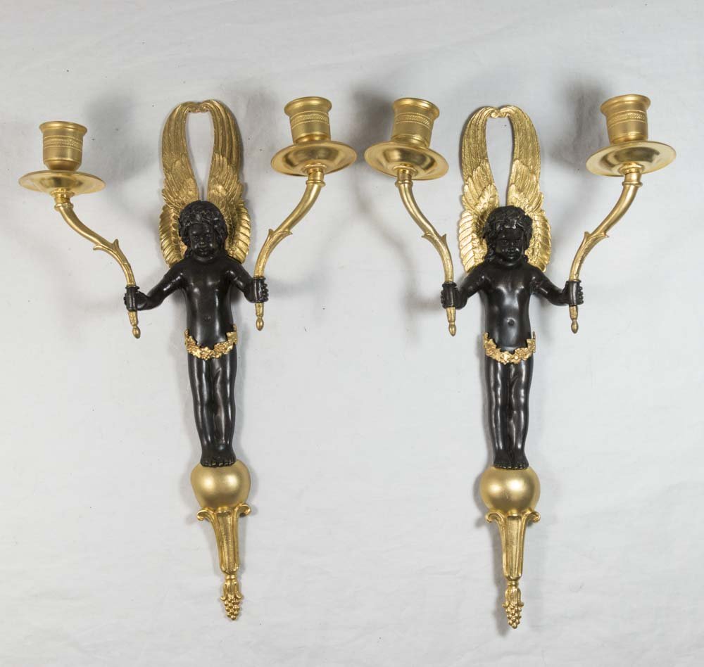 Pair Gilt Bronze Empire Style Sconces (1 of 1)
